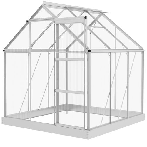 Outsunny 6 x 6ft Walk-In Polycarbonate Greenhouse with Foundation Window Silver - Home Symphony