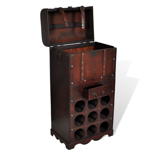 Elegant Wooden Wine Rack for 9 Bottles with Storage Trunk and Drawer for Wine Enthusiasts by Home Symphony. Stylish storage solution.