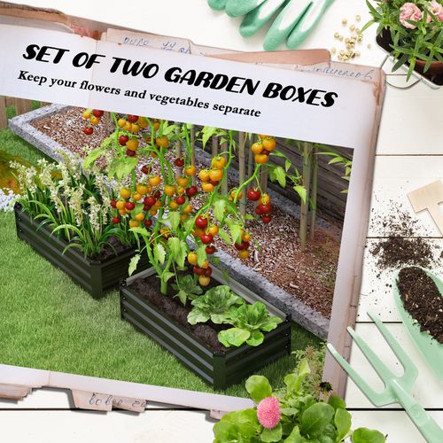 Outsunny Set of 2 Galvanised Raised Garden Bed for Flowers, Herbs and Vegetables - Home Symphony