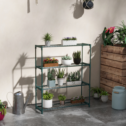 Outsunny 4-Tier Plant Stand with Grid Shelves for Indoor and Outdoor Floral Display - Home Symphony