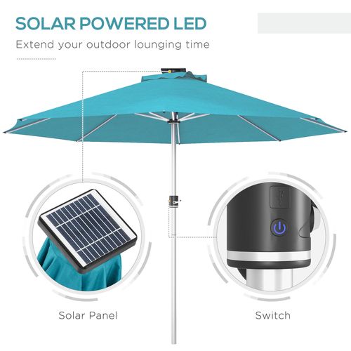 Outsunny Solar Patio Garden Parasol with Lights for Outdoor, Blue - Home Symphony