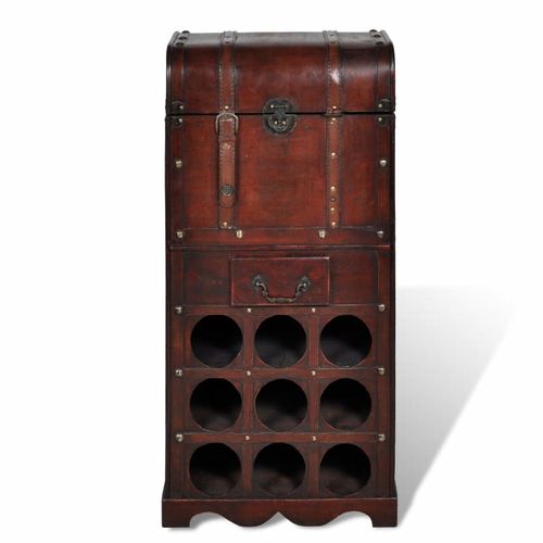 Elegant Wooden Wine Rack for 9 Bottles with Storage Trunk and Drawer for Wine Enthusiasts by Home Symphony. Perfect for storage!