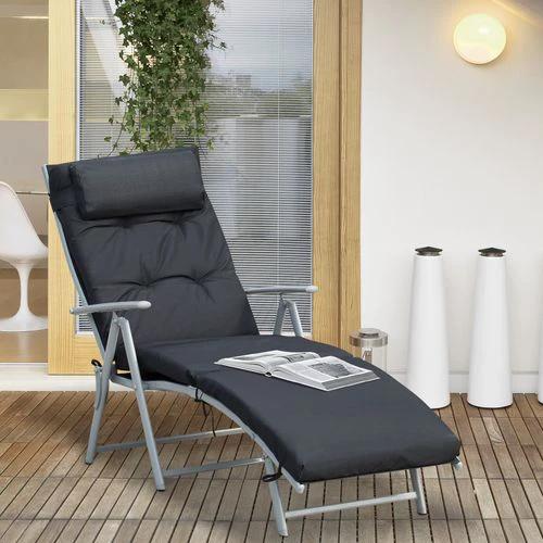 Steel Frame Outdoor Garden Padded Sun Lounger w/ Pillow Black by Outsunny