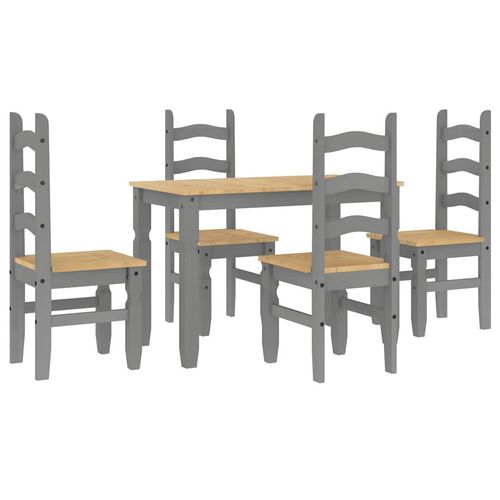 vidaXL 5 Piece Dining Set Panama Grey Solid Wood Pine - Home Symphony