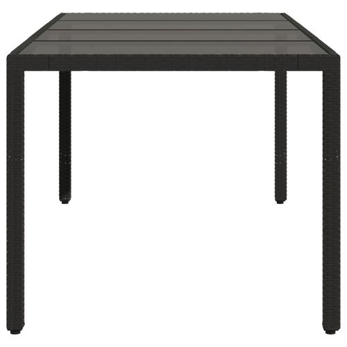 vidaXL Garden Table with Glass Top Black 190x90x75 cm Poly Rattan - Home Symphony