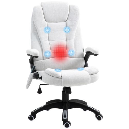 Vinsetto Office Chair w/ Heating Massage Points Relaxing Reclining Cream White, perfect for comfort and relaxation at work.