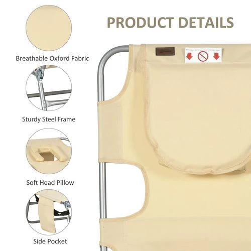 Patio Foldable Sun Lounger 5 Level Adjustable Reclining Chair Beige by Outsunny