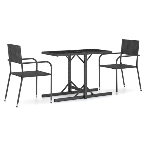 vidaXL 3 Piece Garden Dining Set with Glass Top and Weather-Resistant Rattan for Outdoor Entertaining - Home Symphony