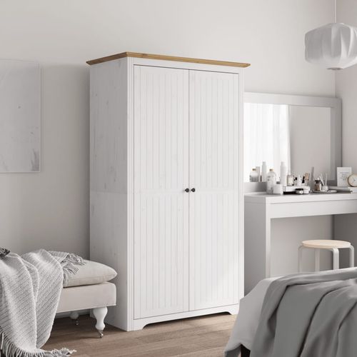 vidaXL Wardrobe BODO White and Brown 101x52x176.5 cm Solid Wood Pine - Home Symphony