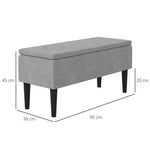 HOMCOM 15" Ottoman Storage Box with Wooden Legs and 47L Storage Capacity, Grey - Home Symphony