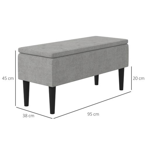 HOMCOM 15" Ottoman Storage Box with Wooden Legs and 47L Storage Capacity, Grey - Home Symphony