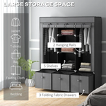 HOMCOM HOMCOM Portable Fabric Wardrobe 125x43x162.5cm with 5 Shelves 3 Drawers and 2 Hanging Rails for Organized Clothing Storage - Wardrobe