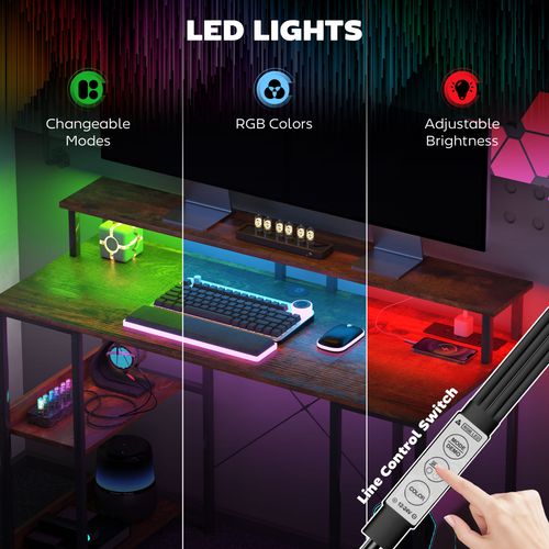 HOMCOM Computer Desk Reversible Home Office Desk with Storage Rustic Brown - Home Symphony