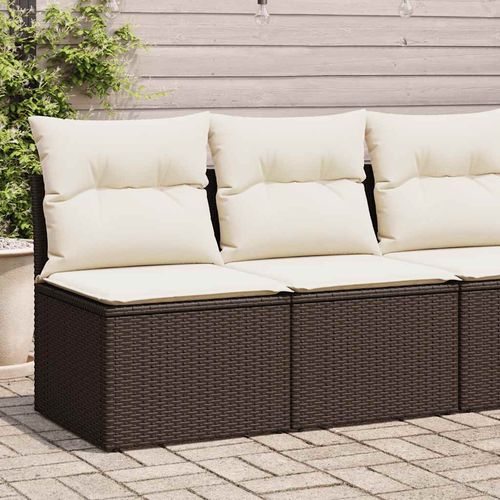 vidaXL 4 Piece Garden Sofa Set with Cushions Brown Poly Rattan Acacia - Home Symphony