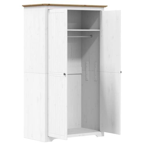 vidaXL Wardrobe BODO White and Brown 101x52x176.5 cm Solid Wood Pine - Home Symphony