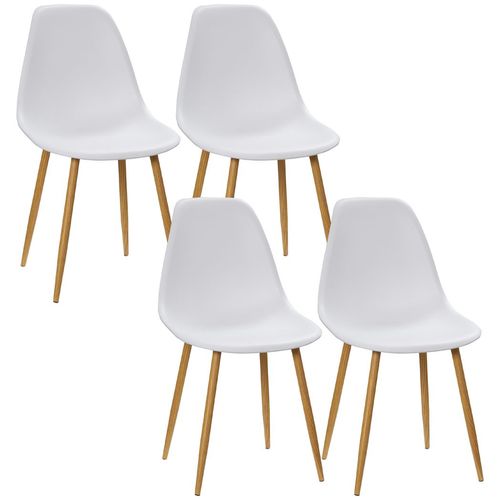 Dining Chairs Set of 4 w/ Curved Back, Metal Legs for Living Room White - Home Symphony
