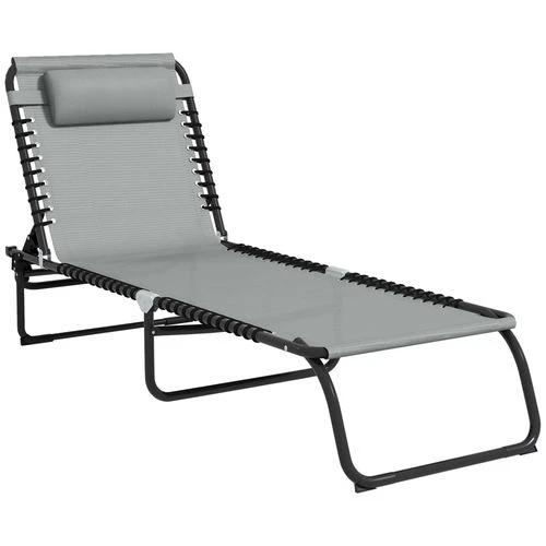 Outsunny Folding Beach Chair Chaise Lounge 4 Adjustable Positions, Light Grey by Outsunny