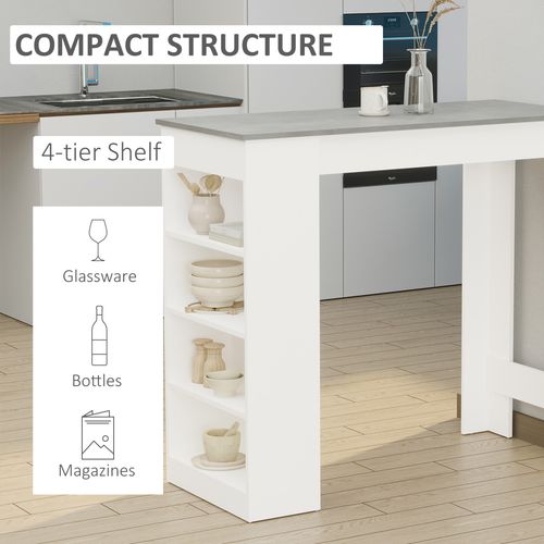 HOMCOM Bar Table Coffee Table Kitchen Dining Table with 4-Tier Shelf Grey - Home Symphony