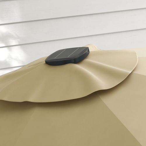 Outsunny 3(m) Solar LED Cantilever Parasol Adjustable Garden Umbrella Khaki - Home Symphony
