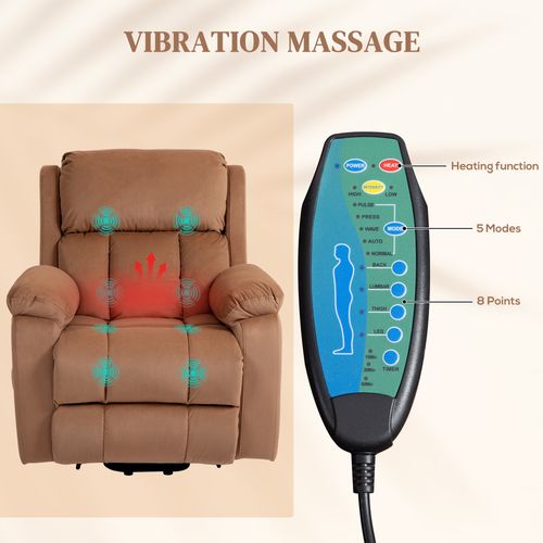 HOMCOM Lift Chair Riser and Recliner Chair with Vibration Massage, Heat, Brown - Home Symphony