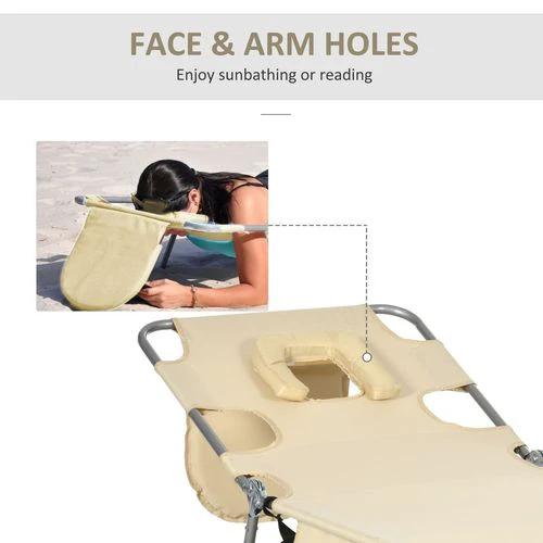 Patio Foldable Sun Lounger 5 Level Adjustable Reclining Chair Beige by Outsunny