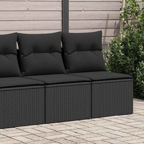 vidaXL 4 Piece Garden Sofa Set with Cushions Black Poly Rattan Acacia - Home Symphony