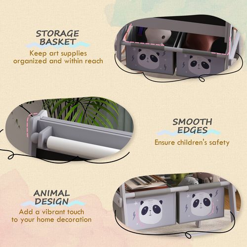 AIYAPLAY Kids Easel with Paper Roll, Blackboard, Whiteboard, Storage, Grey - Home Symphony