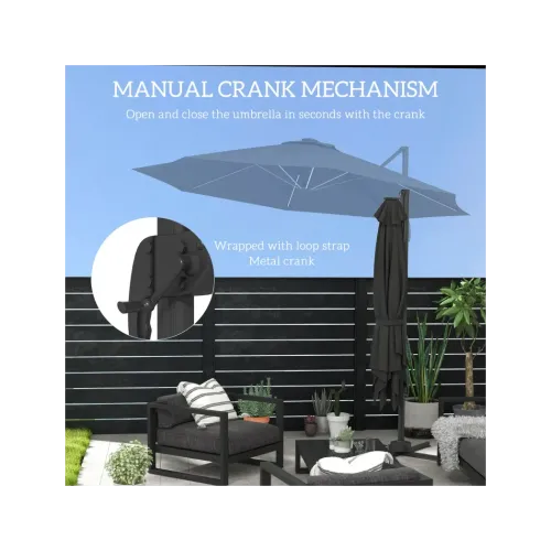 Outsunny 3(m) Solar LED Cantilever Parasol Adjustable Garden Umbrella Dark Grey - Home Symphony