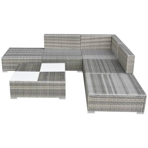 6 Piece Garden Lounge Set with Cushions Poly Rattan Grey - Home Symphony