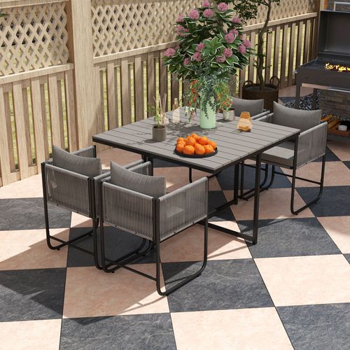 Outsunny Rattan Dining Set, Rattan Cube Dining Sets w/ Space-saving Design - Home Symphony