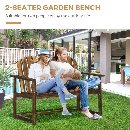 Outdoor Wooden Bench for Two People, Patio Loveseat Chair with Slatted Backrest - Home Symphony