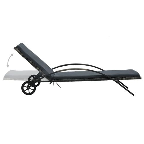 Sun Lounger with Cushion & Wheels Poly Rattan Anthracite - Home Symphony