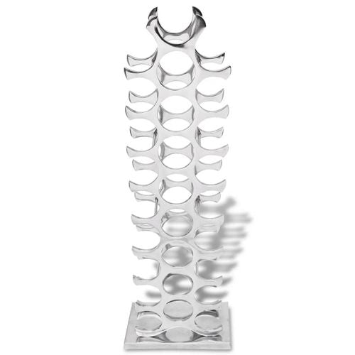 Stylish vidaXL Wine Rack Aluminium Silver holds 27 bottles, perfect for wine enthusiasts seeking modern design.