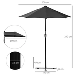 Outsunny Outsunny 2 Meter Half Garden Parasol Umbrella with Crank Handle for Small Outdoor Spaces - Parasol