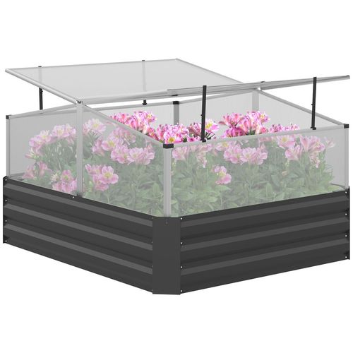 Outsuuny Galvanised Raised Garden Bed with Greenhouse and Cover, Dark Grey - Home Symphony