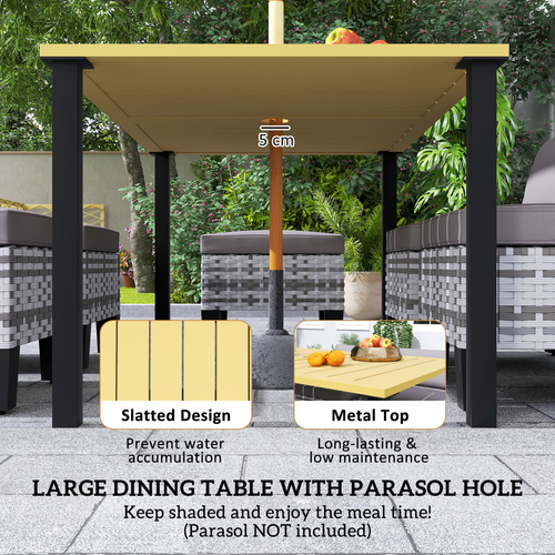 Outsunny 7 Piece Rattan Garden Dining Set with Cushions and Umbrella Hole for Outdoor Gatherings - Home Symphony