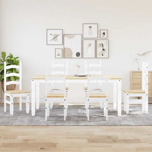 vidaXL 7 Piece Dining Set Panama White Solid Wood Pine - Home Symphony