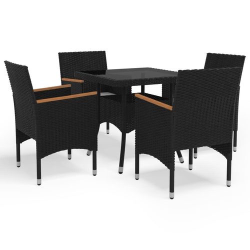 5 Piece Garden Dining Set Poly Rattan and Tempered Glass Black - Home Symphony