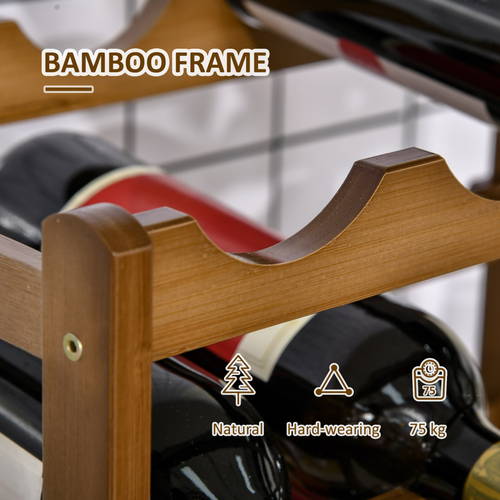 Stylish Bamboo Wine Rack for 16 Bottles 43x38x23.5 cm, 4-tier design perfect for wine enthusiasts and home decor.