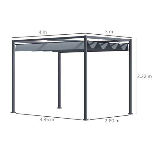 Outsunny Metal Pergola Gazebo 4 x 3 M Retractable Canopy with UV Protection for Outdoor Entertaining - Home Symphony