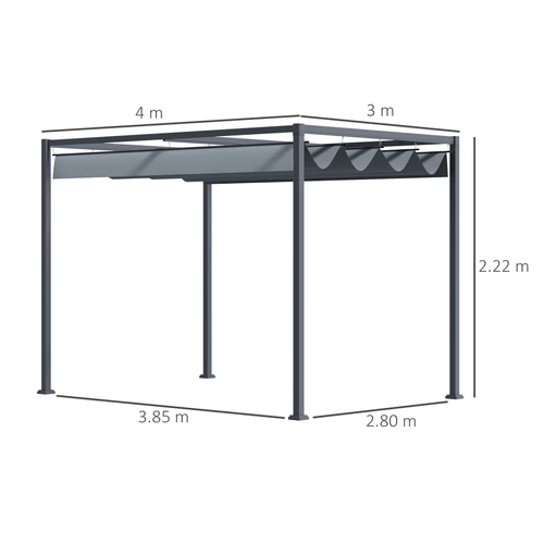 Unbranded Outsunny Metal Pergola Gazebo 4 x 3 M Retractable Canopy with UV Protection for Outdoor Entertaining - Gazebos