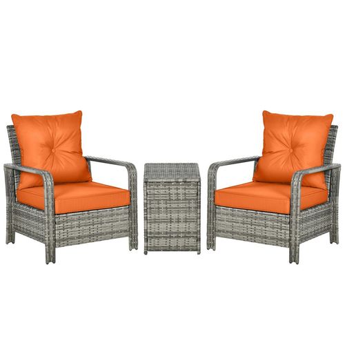 3 PCs PE Rattan Garden Sofa Set w/ 2 Chairs & Storage Table Orange - Home Symphony