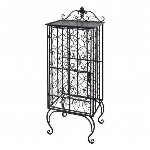 Wrought Iron Wine Rack for 28 Bottles Elegant Design with Side Lock Door for Wine Enthusiasts - Home Symphony