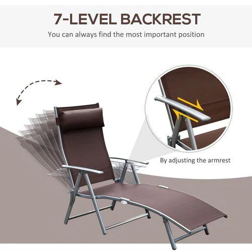 Outsunny Sun Lounger Recliner w/ Pillow Foldable 7 Levels Texteline Brown by Outsunny