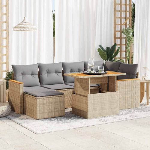 vidaXL 7 Piece Garden Sofa Set with Cushions Beige Poly Rattan Acacia - Home Symphony
