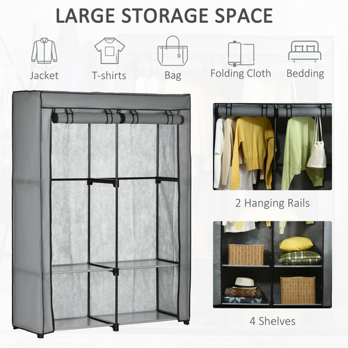 Durable Portable Fabric Wardrobe 170x118x49 cm with 4 Shelves and 2 Hanging Rails for Easy Storage and Organization - Home Symphony