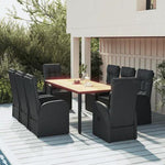 vidaXL 9 Piece Garden Dining Set Black Poly Rattan&Solid Wood Acacia - Garden Set