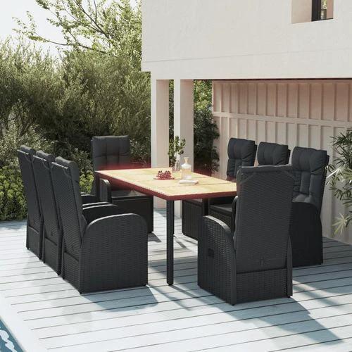 vidaXL 9 Piece Garden Dining Set Black Poly Rattan&Solid Wood Acacia - Garden Set