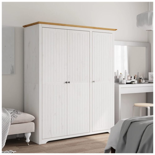 vidaXL Wardrobe BODO White and Brown 151.5x52x176.5cm Solid Wood Pine - Home Symphony