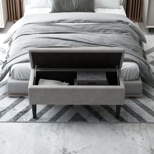 HOMCOM 15" Ottoman Storage Box with Wooden Legs and 47L Storage Capacity, Grey - Home Symphony